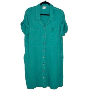 Wrap London Hemp Cotton Green Shirt Dress size 8